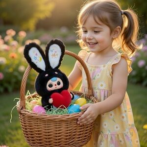 Charming Black and Red Plush Bunny with Heart